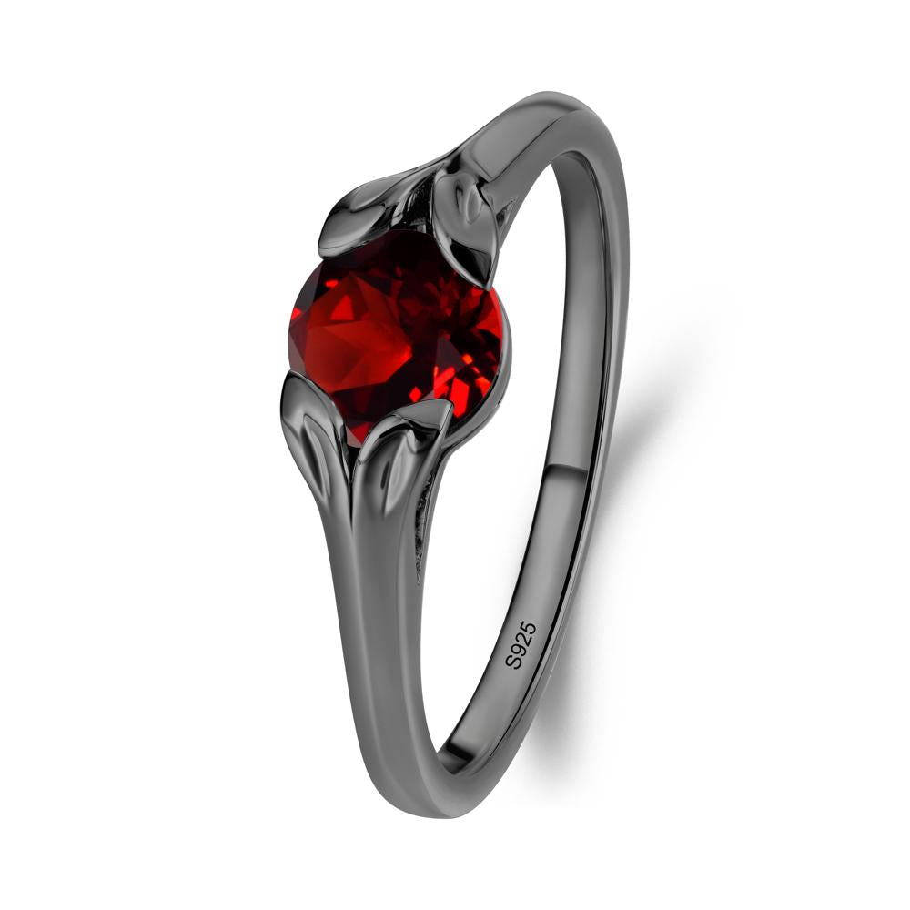Round Garnet Leaf Ring - LUO Jewelry #metal_black finish sterling silver