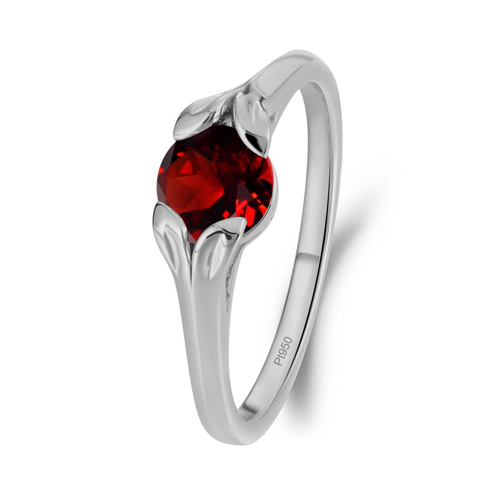 Round Garnet Leaf Ring - LUO Jewelry #metal_platinum