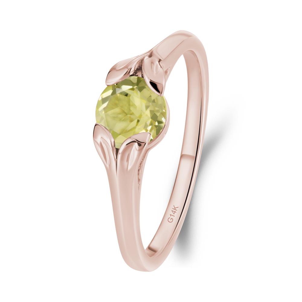 Round Lemon Quartz Leaf Ring - LUO Jewelry #metal_14k rose gold