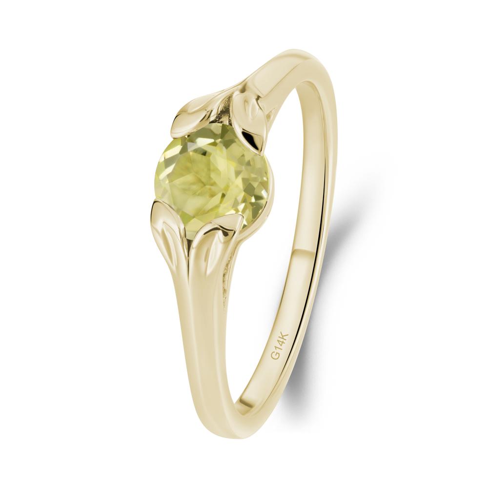 Round Lemon Quartz Leaf Ring - LUO Jewelry #metal_14k yellow gold
