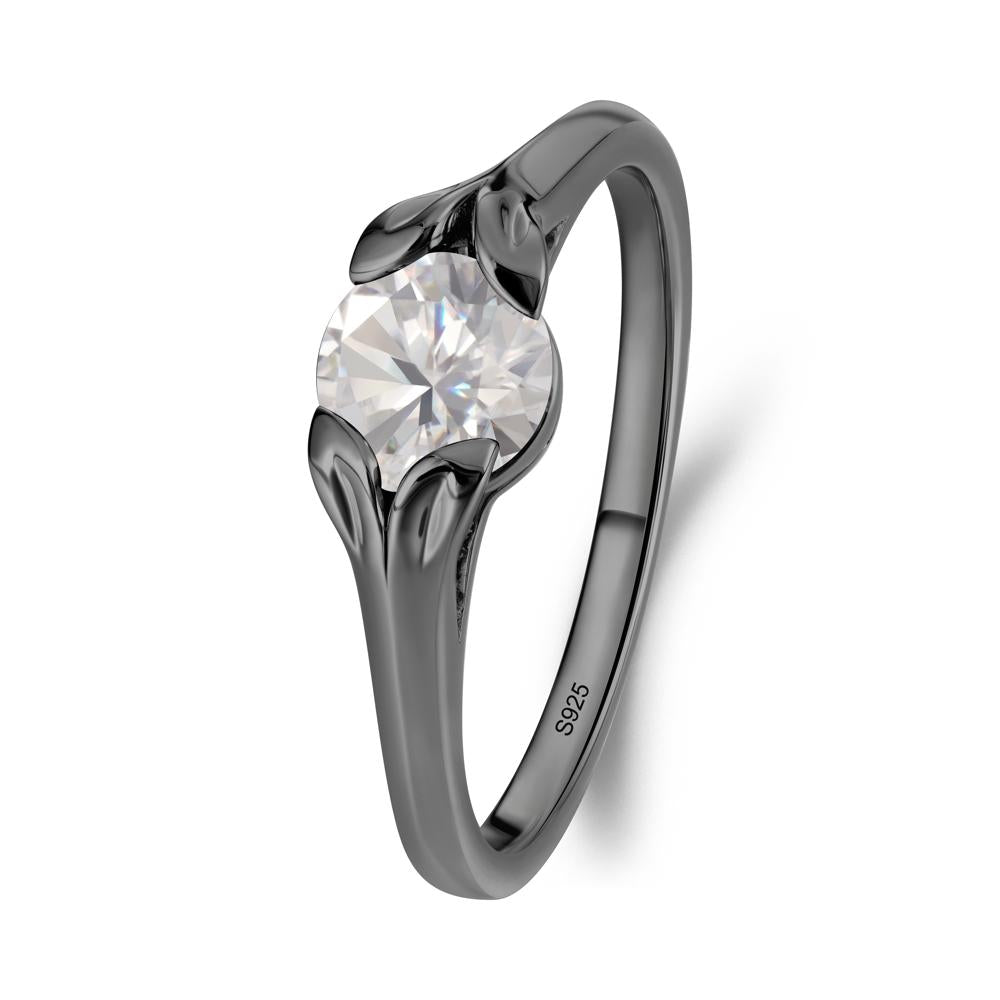 Round Moissanite Leaf Ring - LUO Jewelry #metal_black finish sterling silver