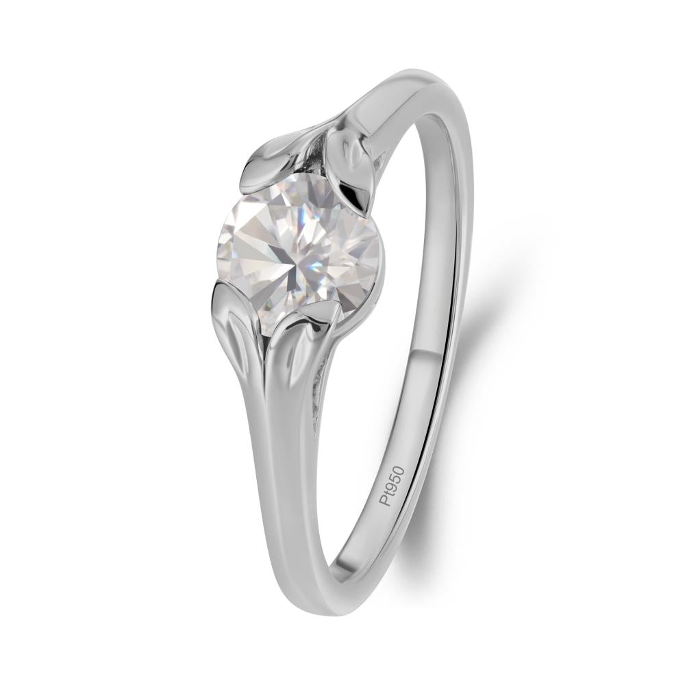 Round Moissanite Leaf Ring - LUO Jewelry #metal_platinum
