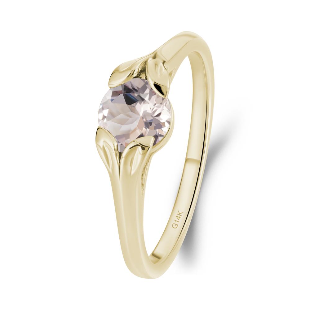 Round Morganite Leaf Ring - LUO Jewelry #metal_14k yellow gold