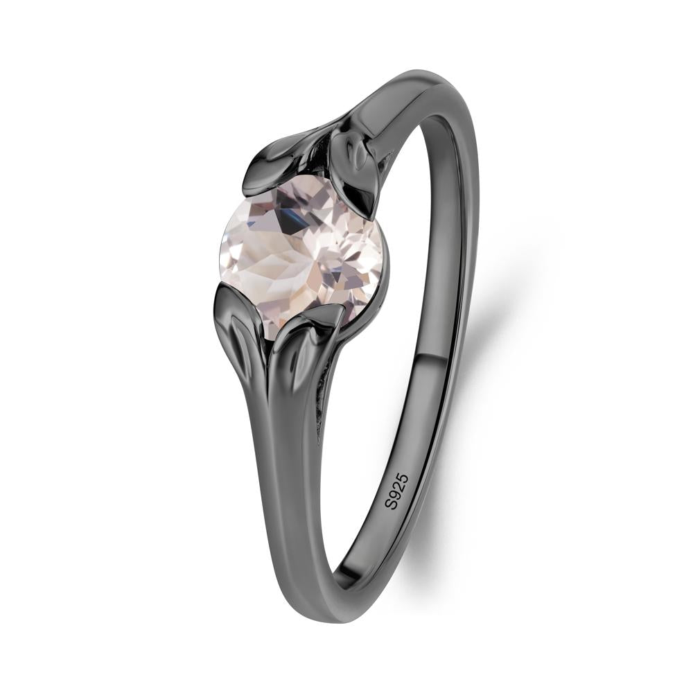 Round Morganite Leaf Ring - LUO Jewelry #metal_black finish sterling silver