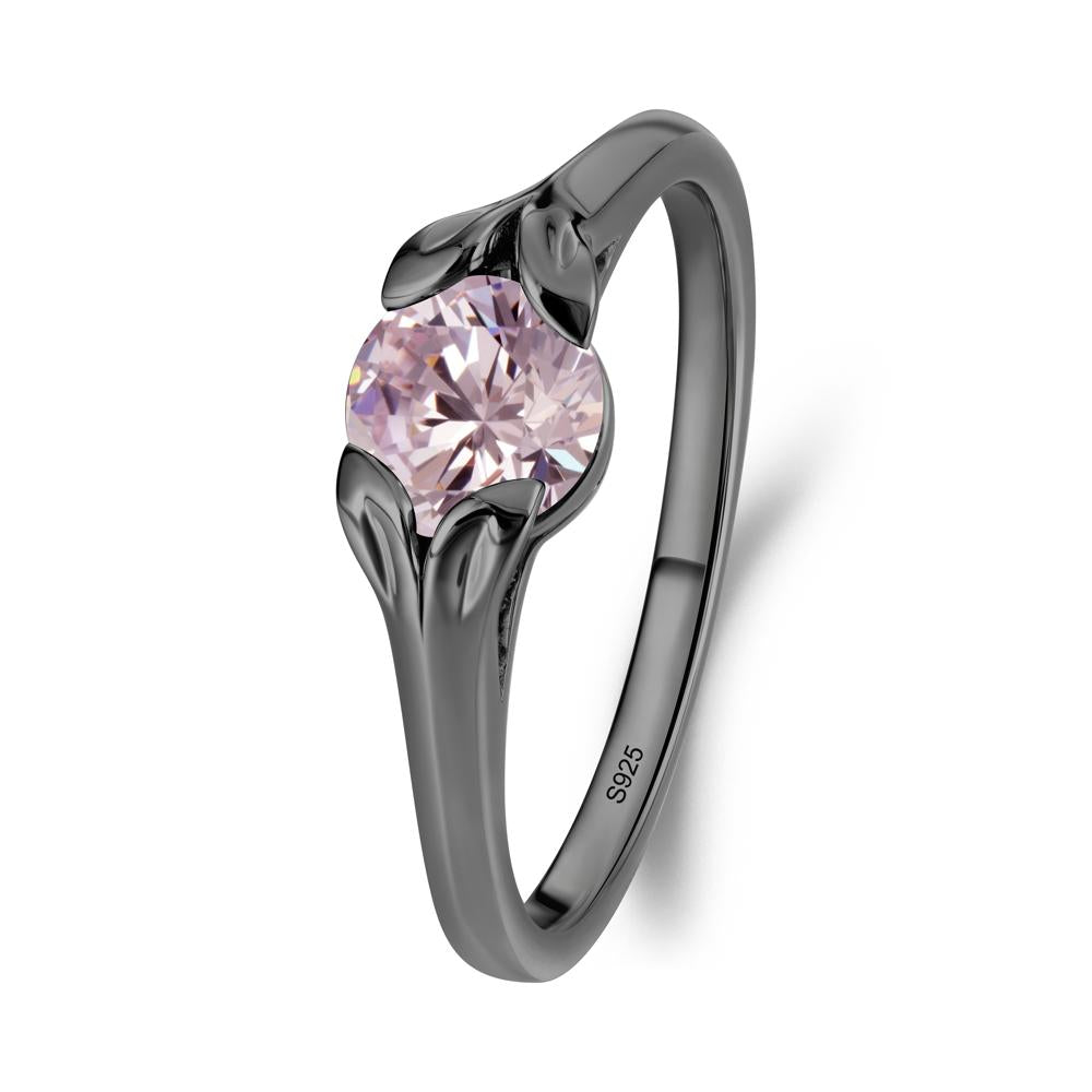 Leaf Inspired Pink Cubic Zirconia Engagement Ring - LUO Jewelry #metal_black finish sterling silver