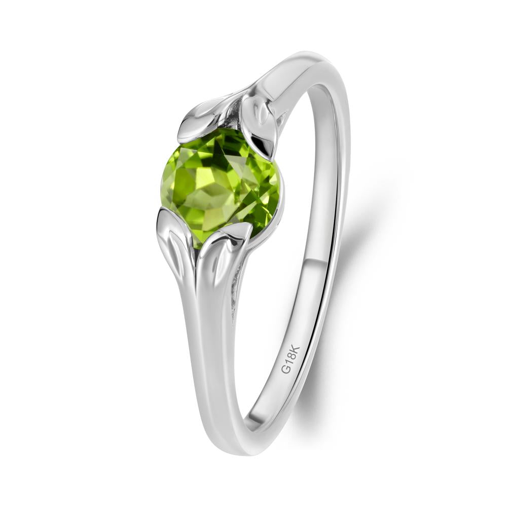 Round Peridot Leaf Ring - LUO Jewelry #metal_18k white gold