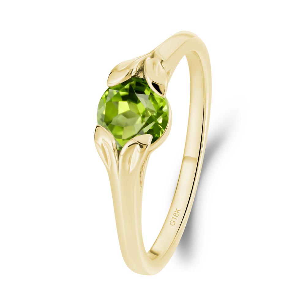 Round Peridot Leaf Ring - LUO Jewelry #metal_18k yellow gold