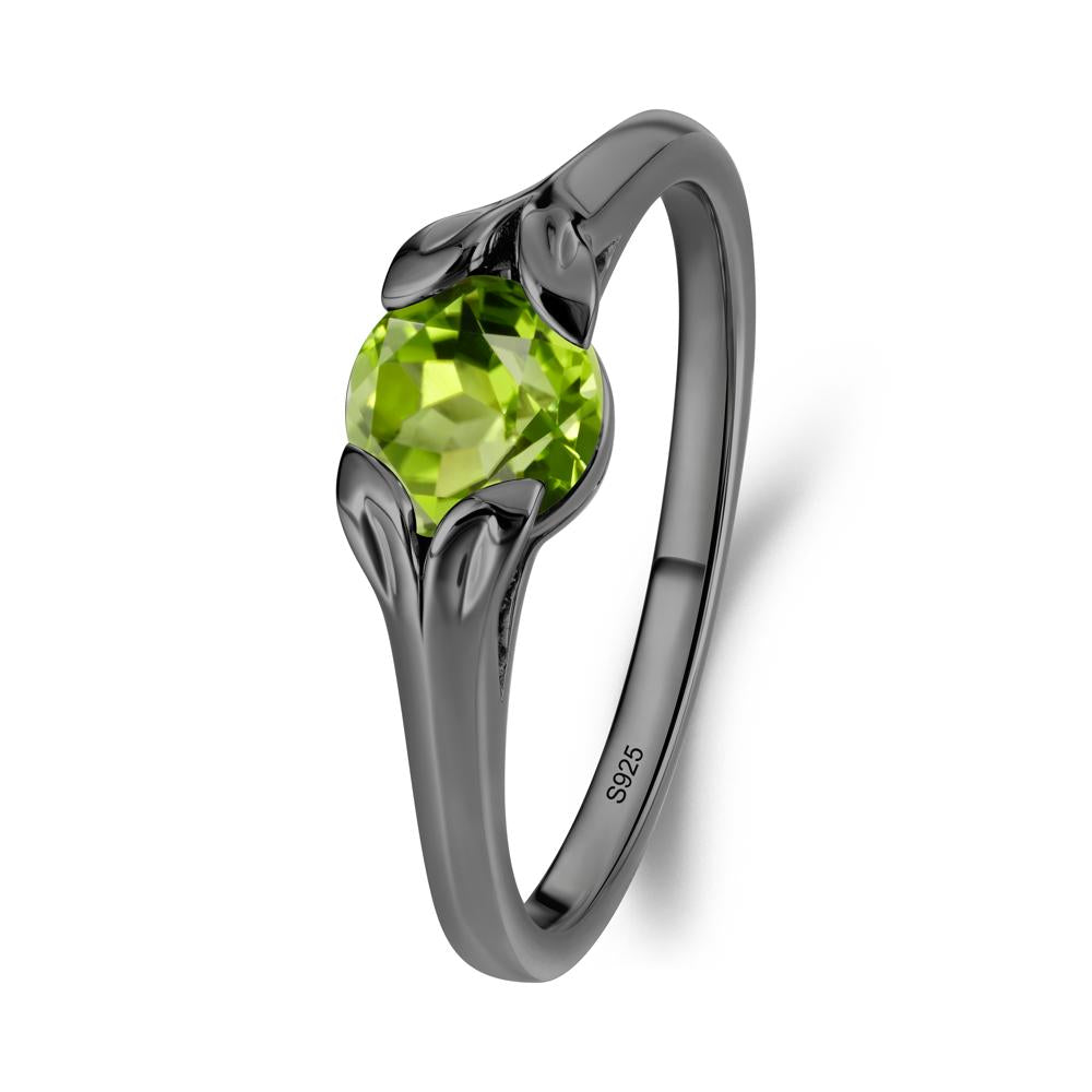 Round Peridot Leaf Ring - LUO Jewelry #metal_black finish sterling silver