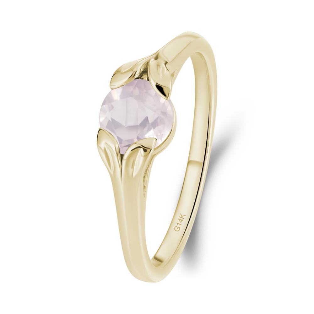 Leaf Inspired Rose Quartz Promise Ring - LUO Jewelry #metal_14k yellow gold