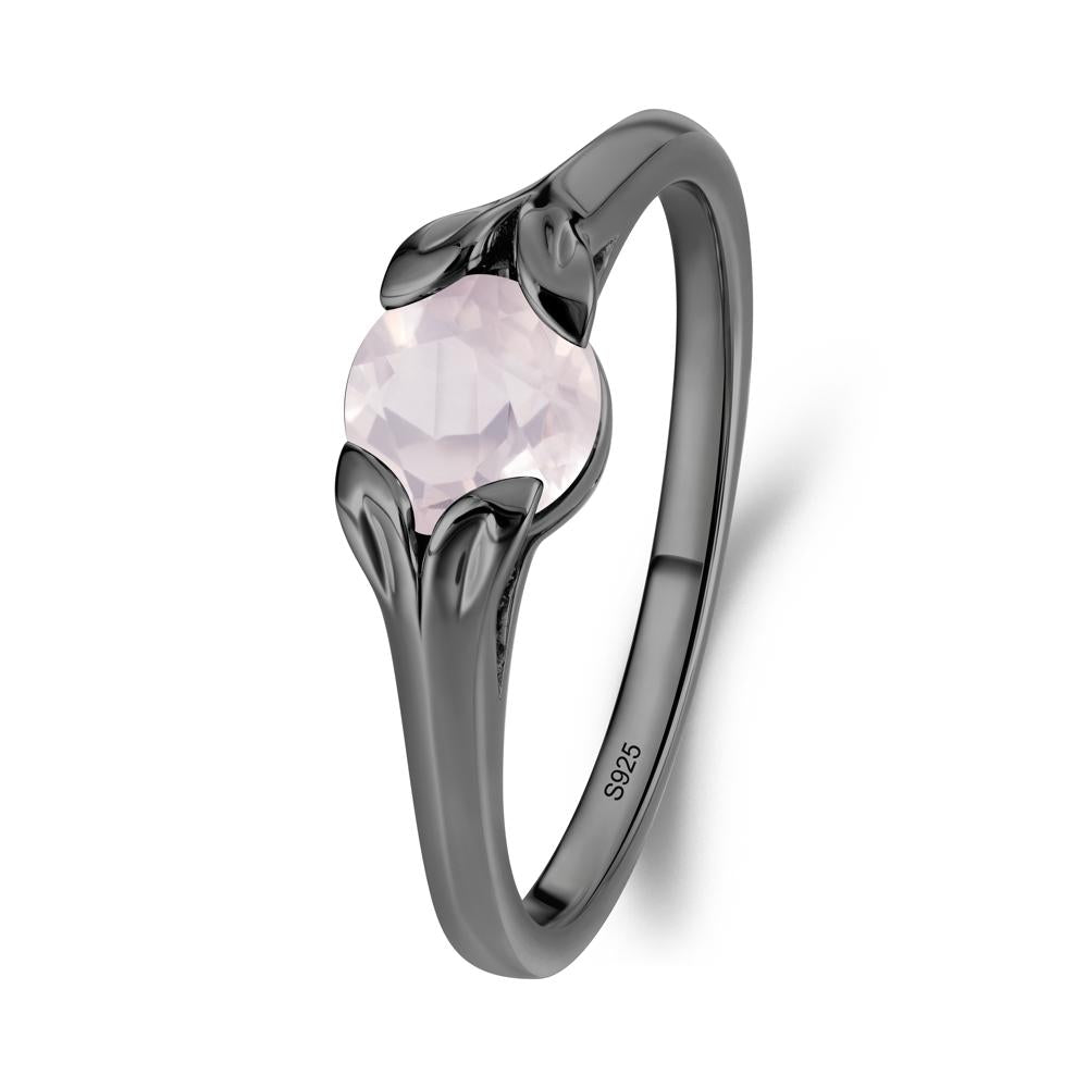 Leaf Inspired Rose Quartz Promise Ring - LUO Jewelry #metal_black finish sterling silver