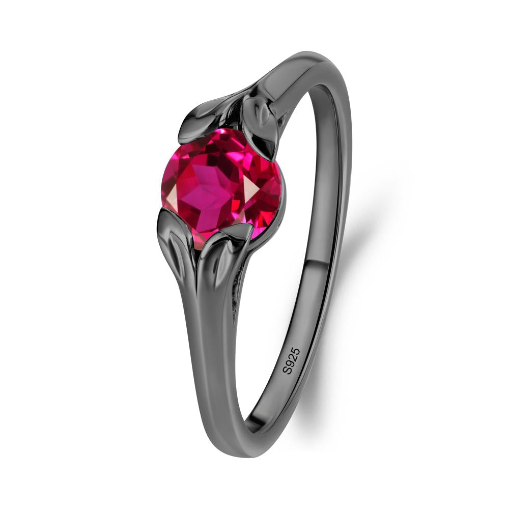 Round Ruby Leaf Ring - LUO Jewelry #metal_black finish sterling silver