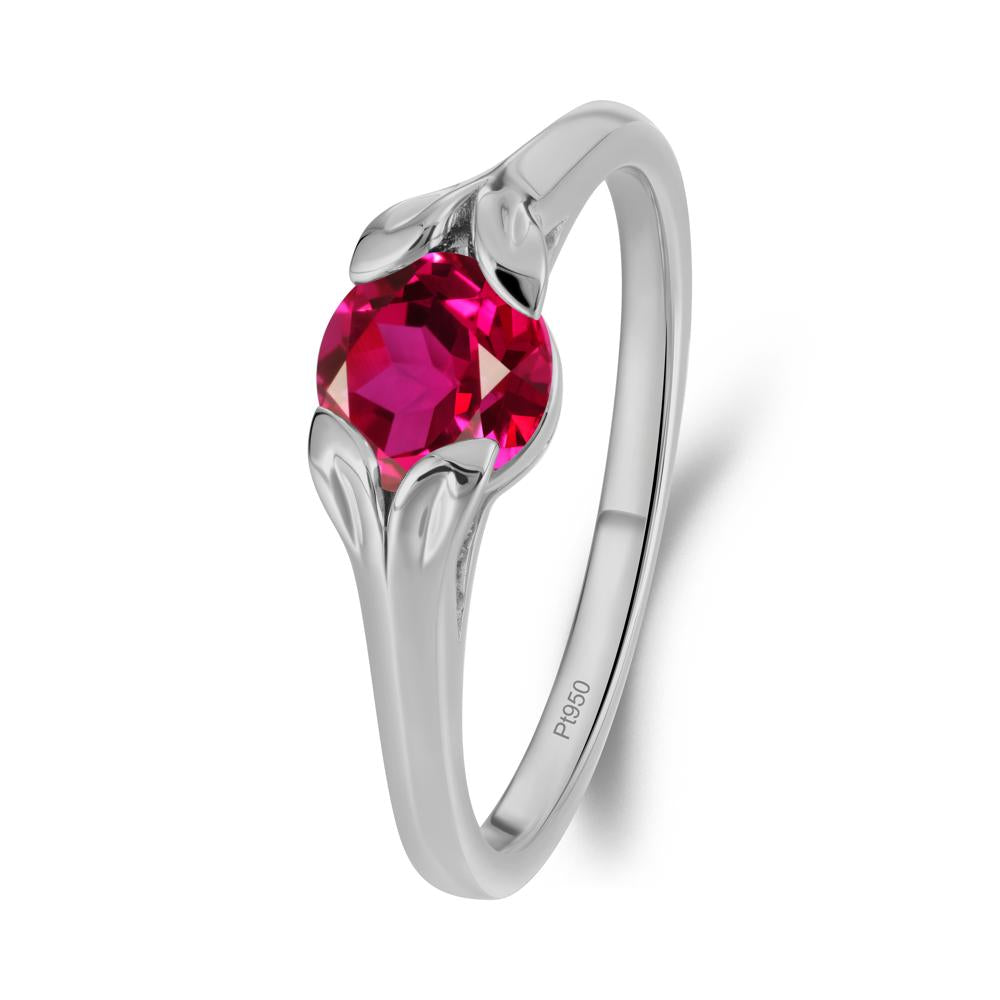 Round Ruby Leaf Ring - LUO Jewelry #metal_platinum