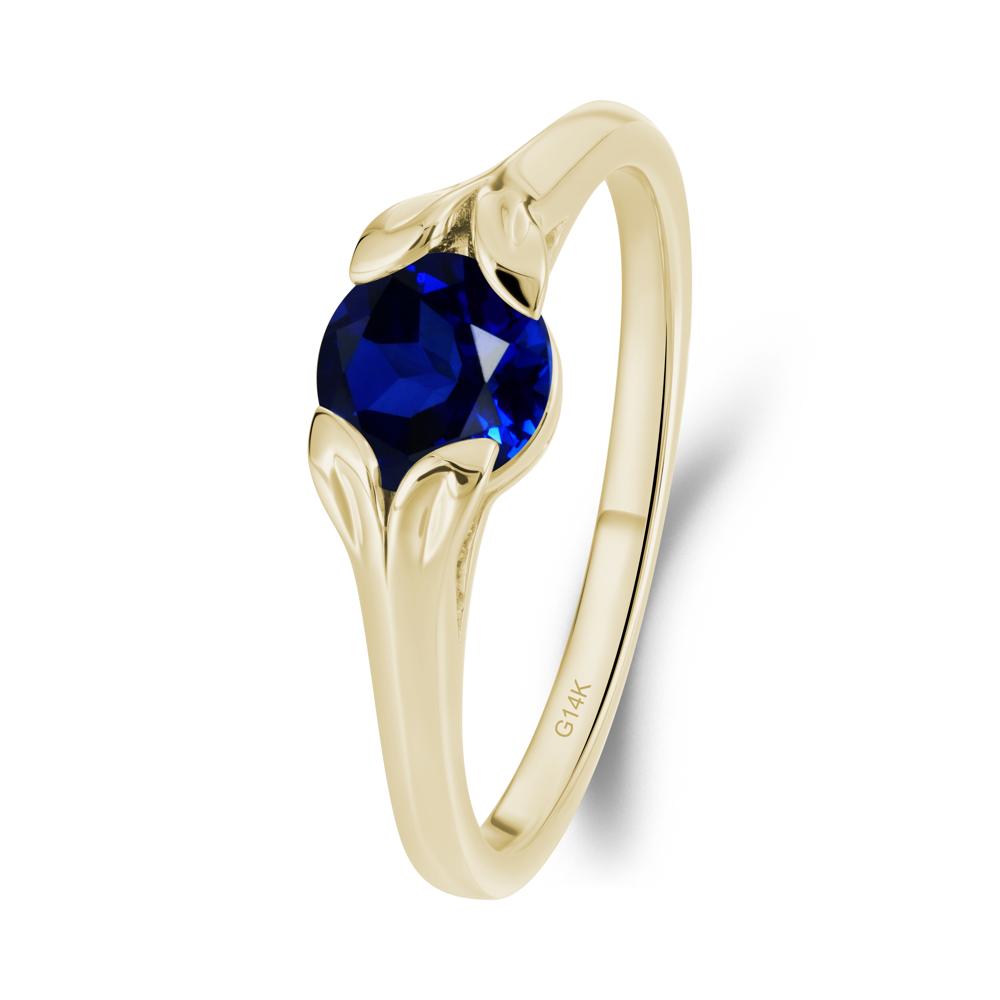 Round Sapphire Leaf Ring - LUO Jewelry #metal_14k yellow gold