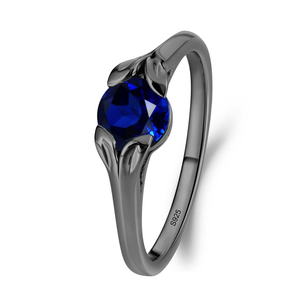 Round Sapphire Leaf Ring - LUO Jewelry #metal_black finish sterling silver