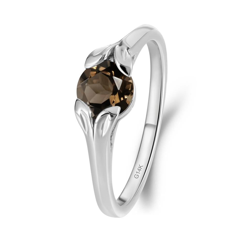 Round Smoky Quartz Leaf Ring - LUO Jewelry #metal_14k white gold