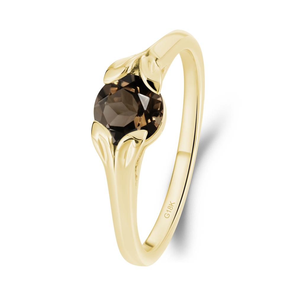 Round Smoky Quartz Leaf Ring - LUO Jewelry #metal_18k yellow gold