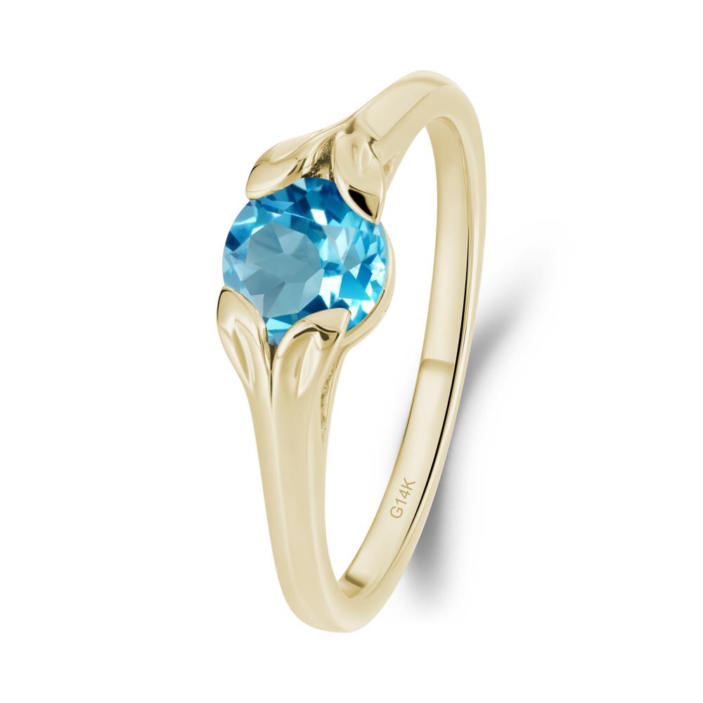Leaf Inspired Swiss Blue Topaz Engagement Ring - LUO Jewelry #metal_14k yellow gold
