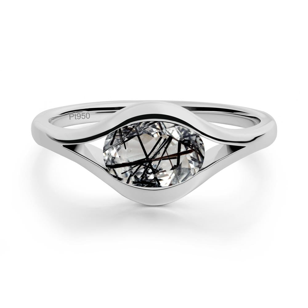 Minimalist Bezel Set Black Rutilated Quartz Ring - LUO Jewelry #metal_platinum