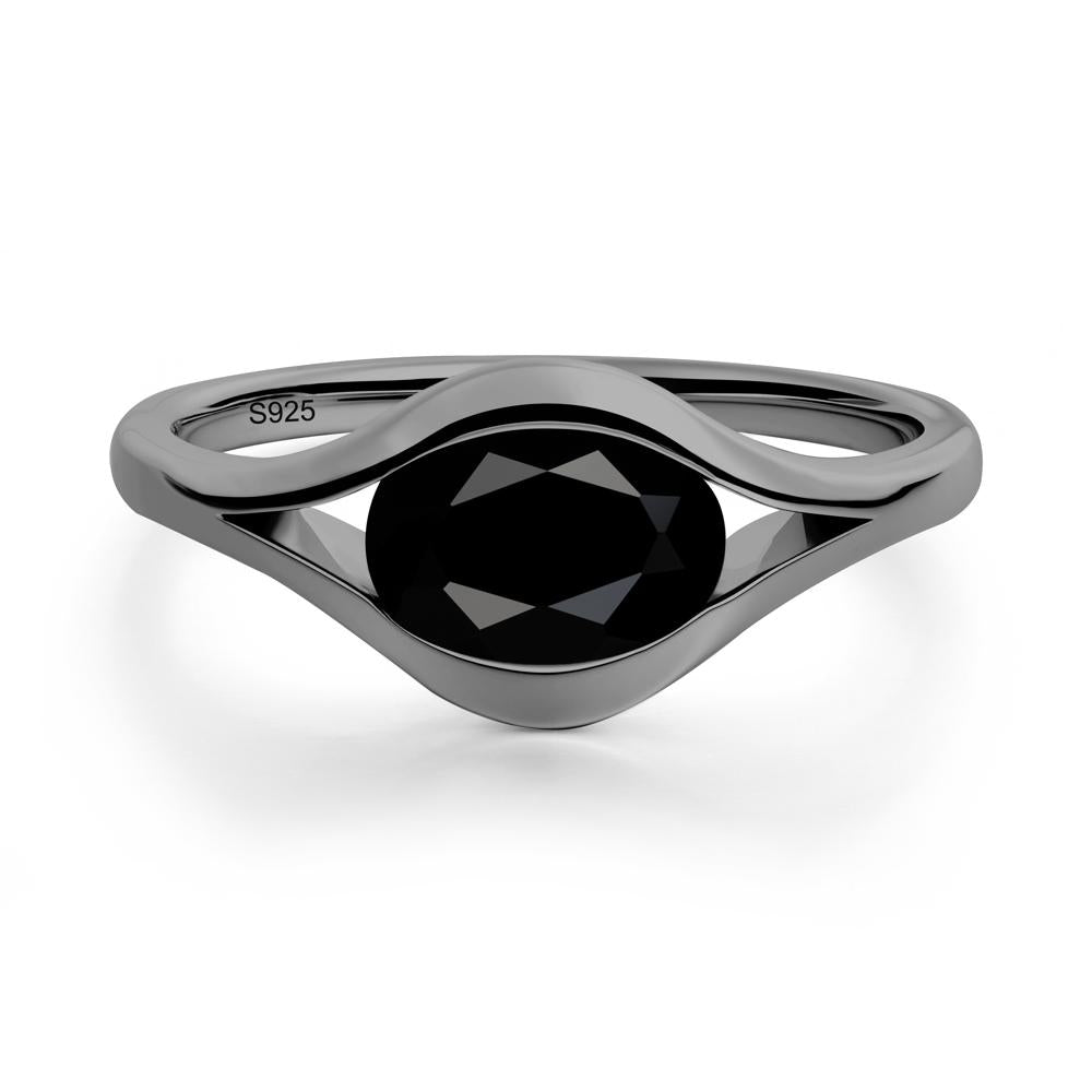 Oval Black Spinel Evil Eye Ring - LUO Jewelry #metal_black finish sterling silver