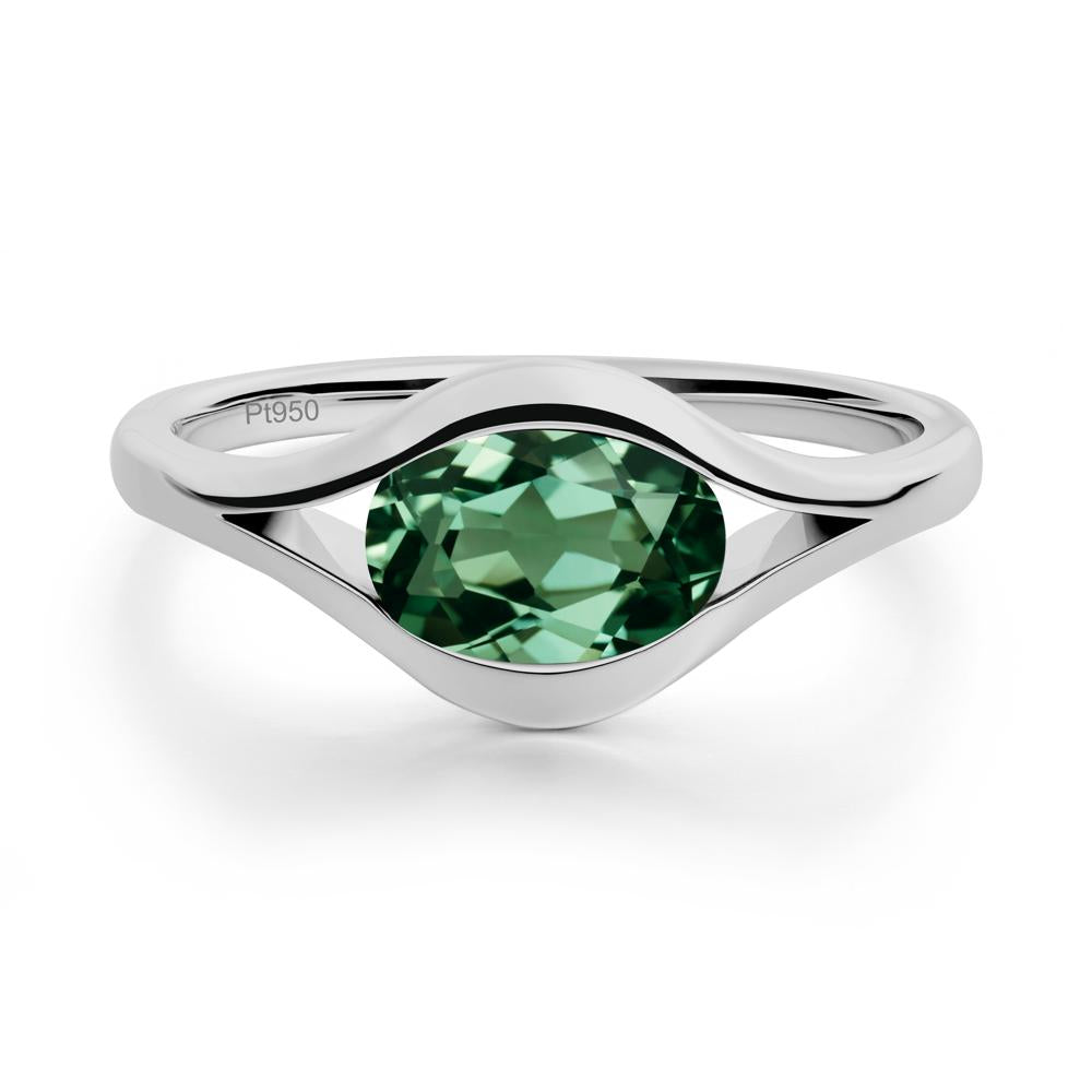 Minimalist Bezel Set Green Sapphire Ring - LUO Jewelry #metal_platinum