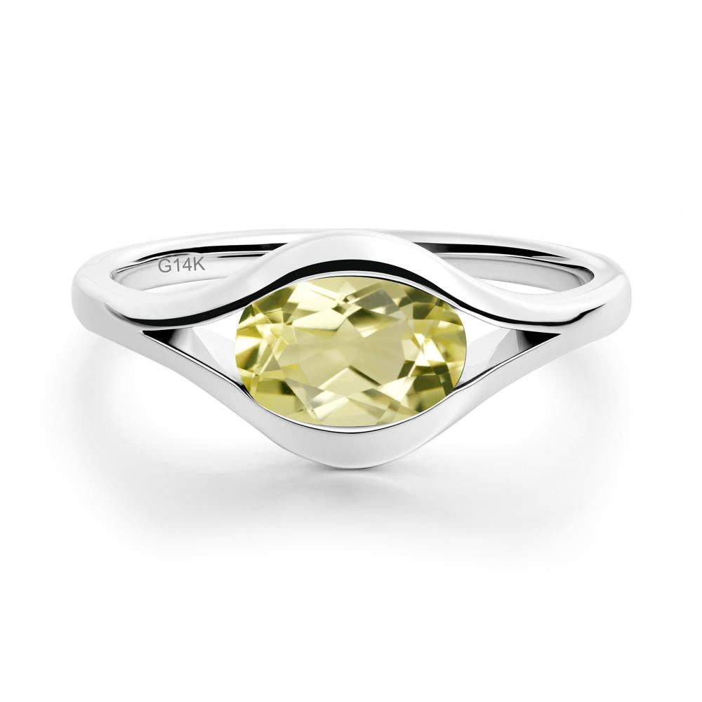Minimalist Bezel Set Lemon Quartz Ring - LUO Jewelry #metal_14k white gold