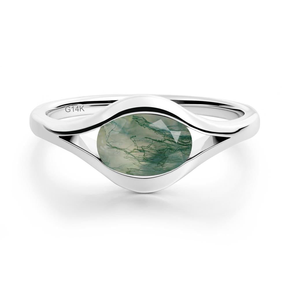 Minimalist Bezel Set Moss Agate Ring - LUO Jewelry #metal_14k white gold