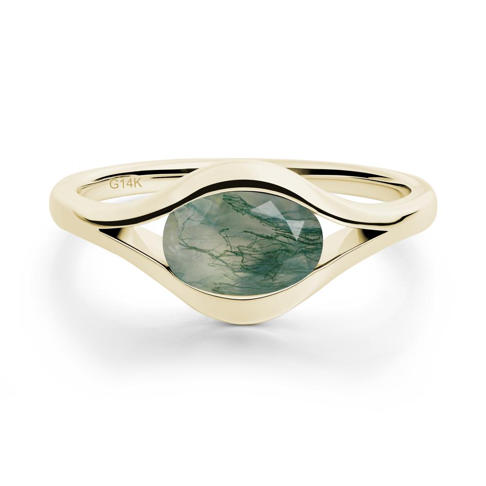 Minimalist Bezel Set Moss Agate Ring - LUO Jewelry #metal_14k yellow gold