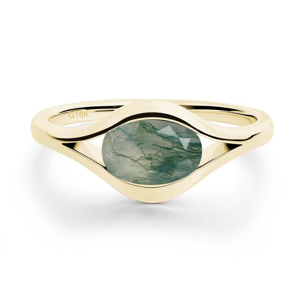 Minimalist Bezel Set Moss Agate Ring - LUO Jewelry #metal_18k yellow gold