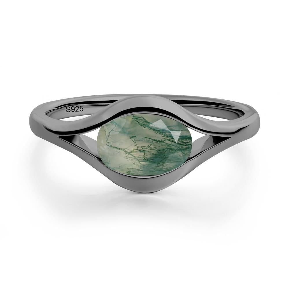 Minimalist Bezel Set Moss Agate Ring - LUO Jewelry #metal_black finish sterling silver