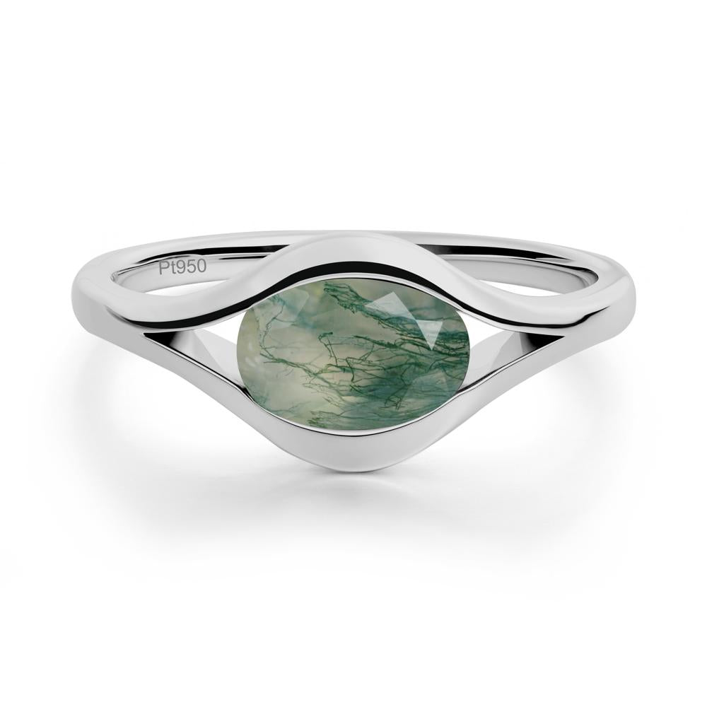 Minimalist Bezel Set Moss Agate Ring - LUO Jewelry #metal_platinum