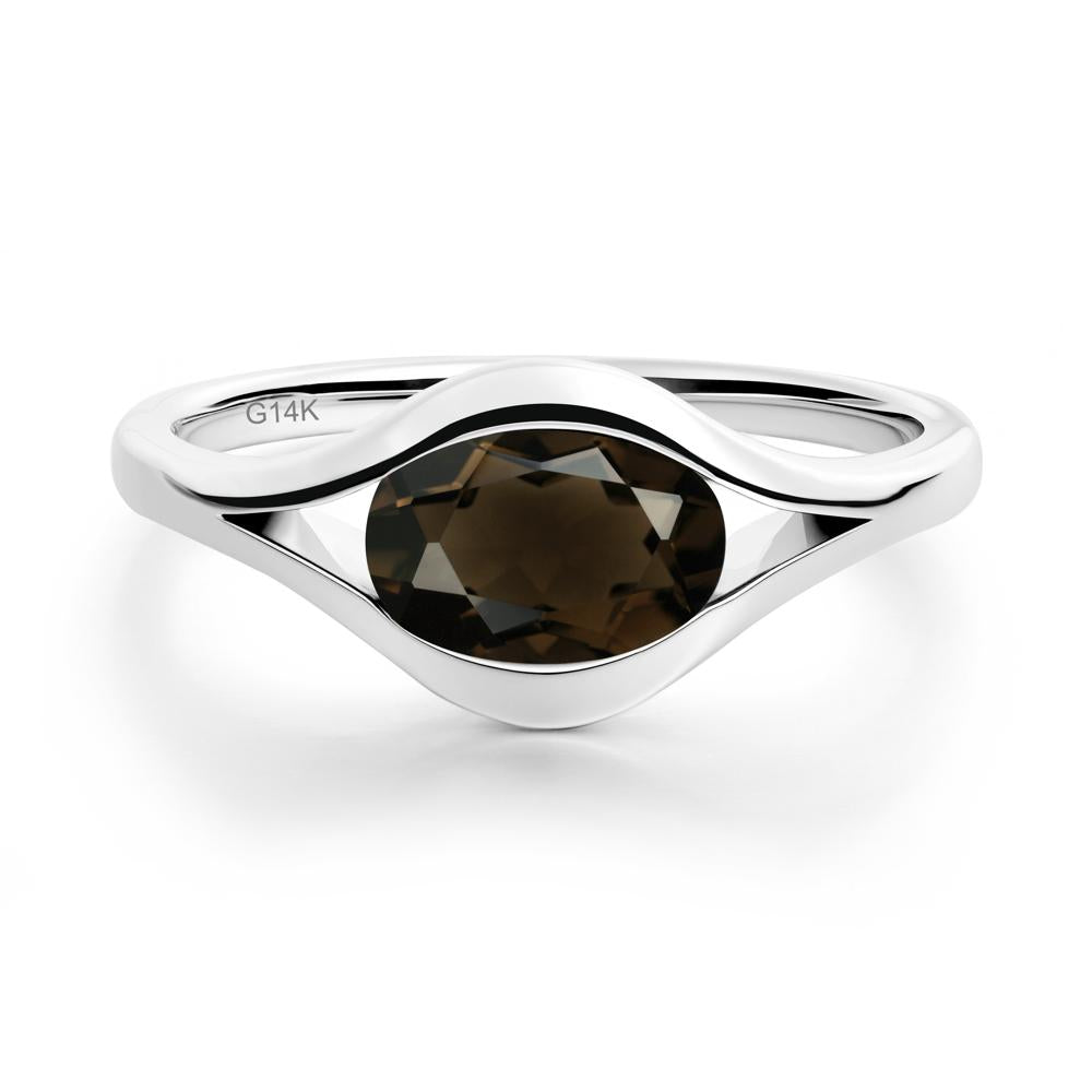 Oval Smoky Quartz Evil Eye Ring - LUO Jewelry #metal_14k white gold