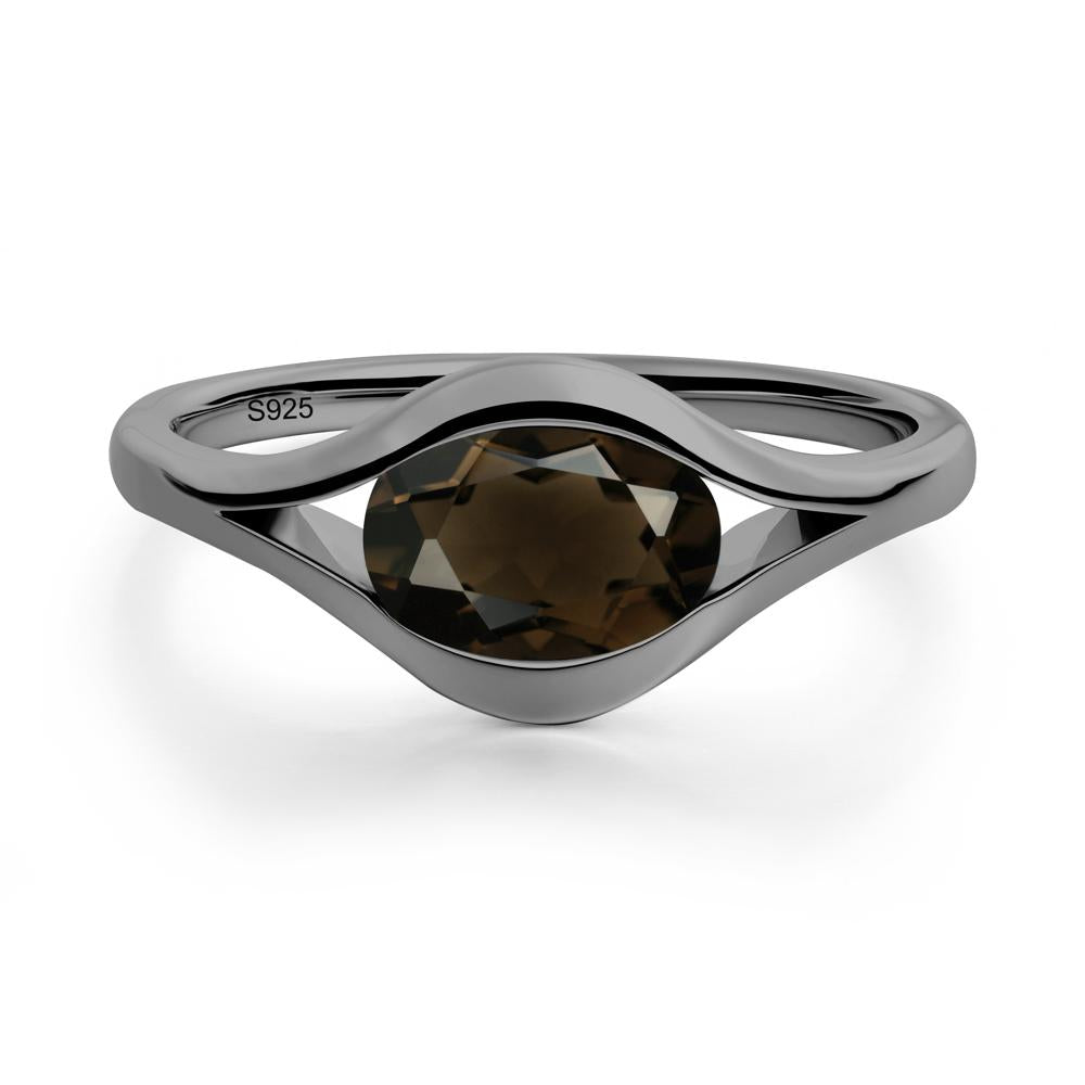 Oval Smoky Quartz Evil Eye Ring - LUO Jewelry #metal_black finish sterling silver