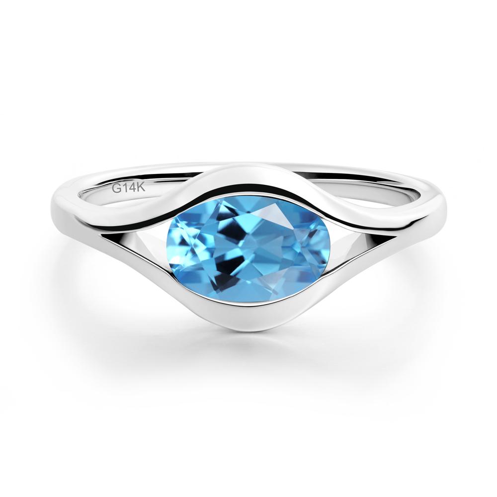 Minimalist Bezel Set Swiss Blue Topaz Ring - LUO Jewelry #metal_14k white gold