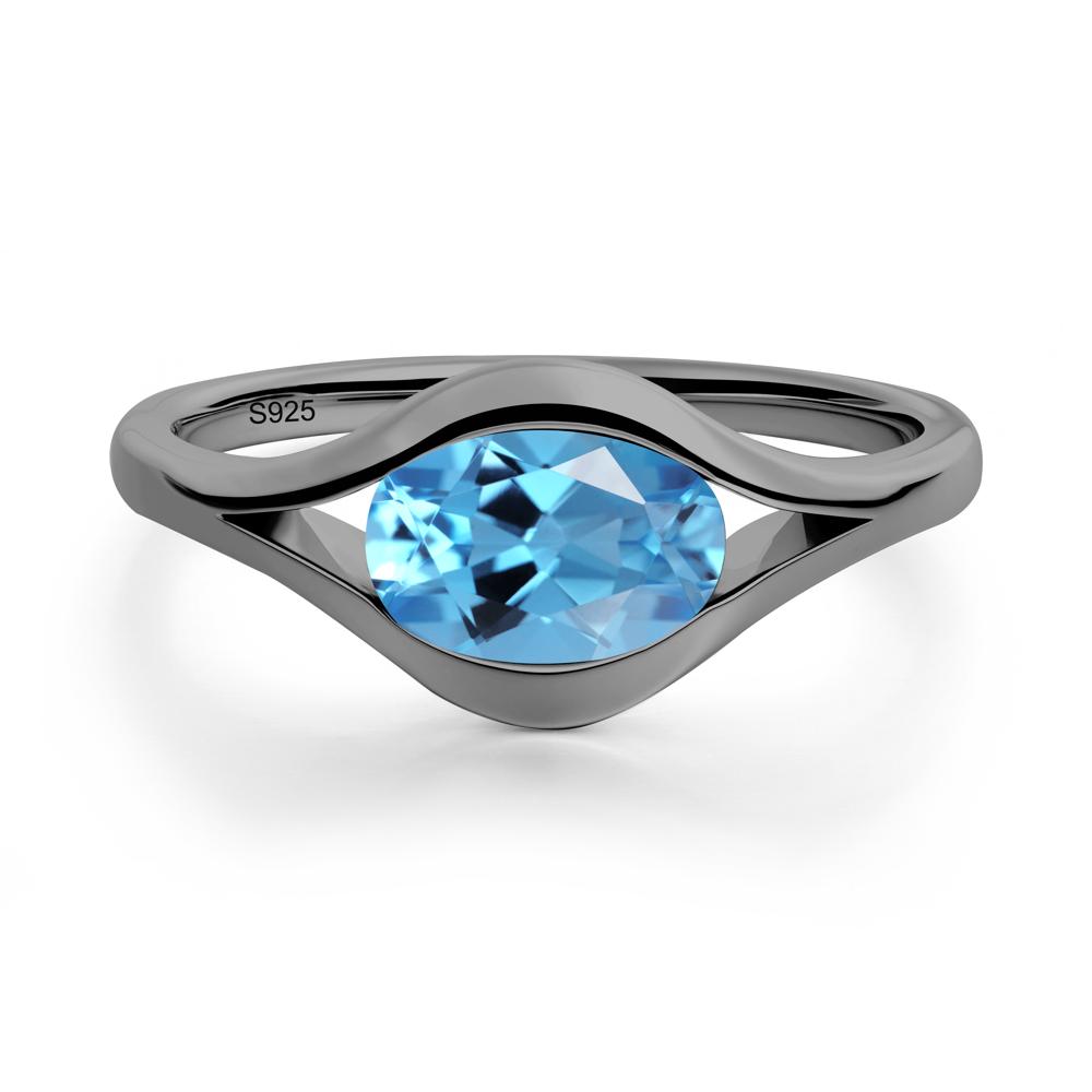 Minimalist Bezel Set Swiss Blue Topaz Ring - LUO Jewelry #metal_black finish sterling silver