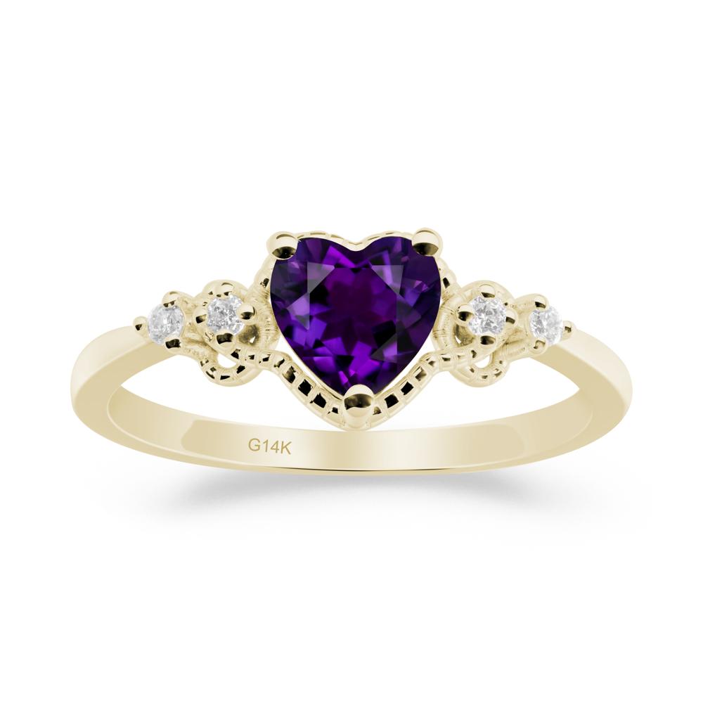 Creative Heart Shaped Amethyst Ring - LUO Jewelry #metal_14k yellow gold