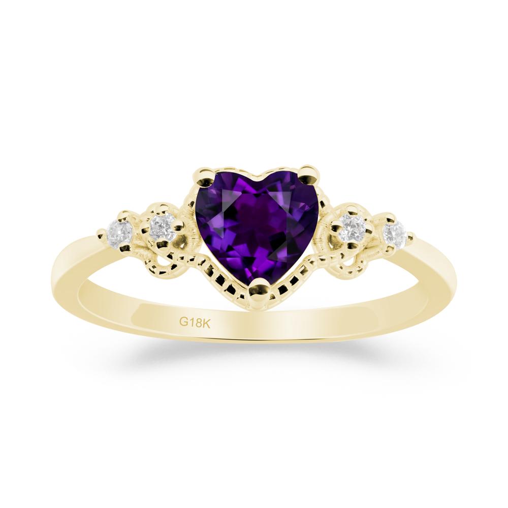Creative Heart Shaped Amethyst Ring - LUO Jewelry #metal_18k yellow gold