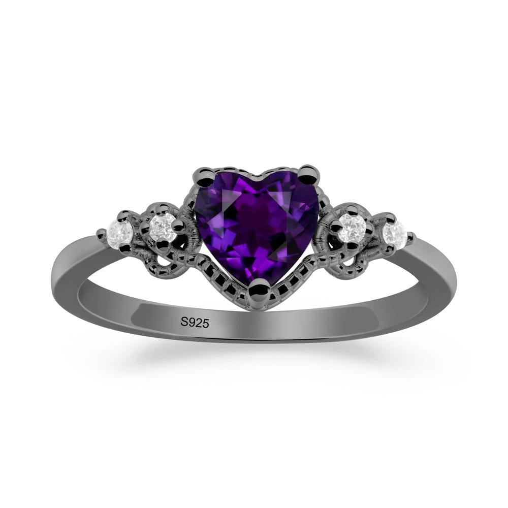 Creative Heart Shaped Amethyst Ring - LUO Jewelry #metal_black finish sterling silver