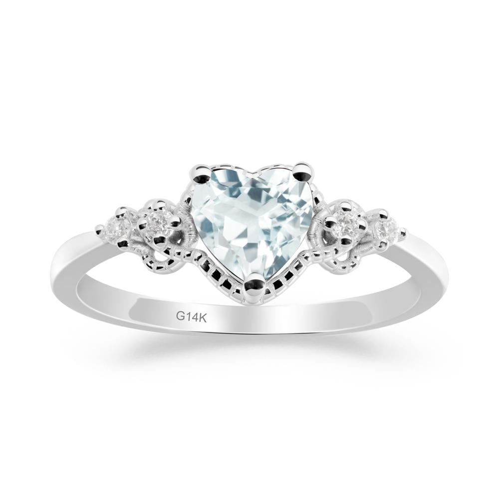 Aquamarine Ring with Milgrain Halo - LUO Jewelry #metal_14k white gold