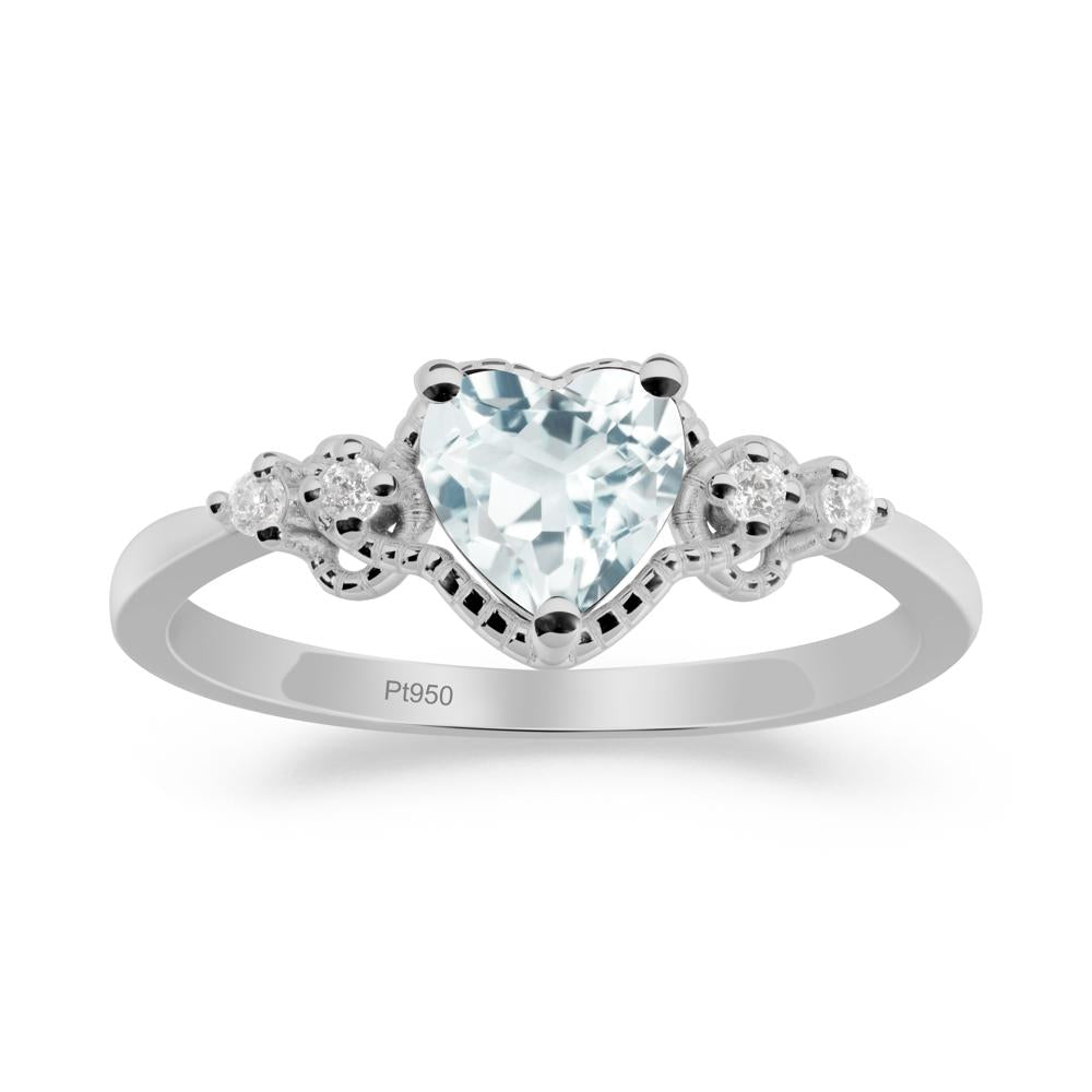 Aquamarine Ring with Milgrain Halo - LUO Jewelry #metal_platinum