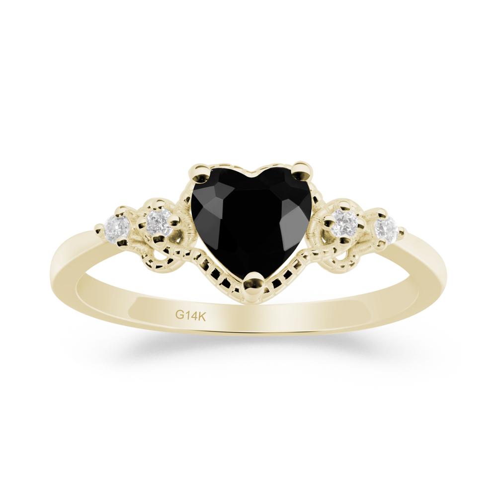 Black Spinel Ring with Milgrain Halo - LUO Jewelry #metal_14k yellow gold