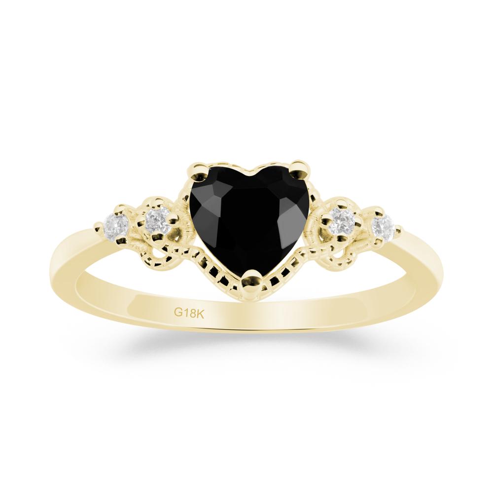Black Spinel Ring with Milgrain Halo - LUO Jewelry #metal_18k yellow gold