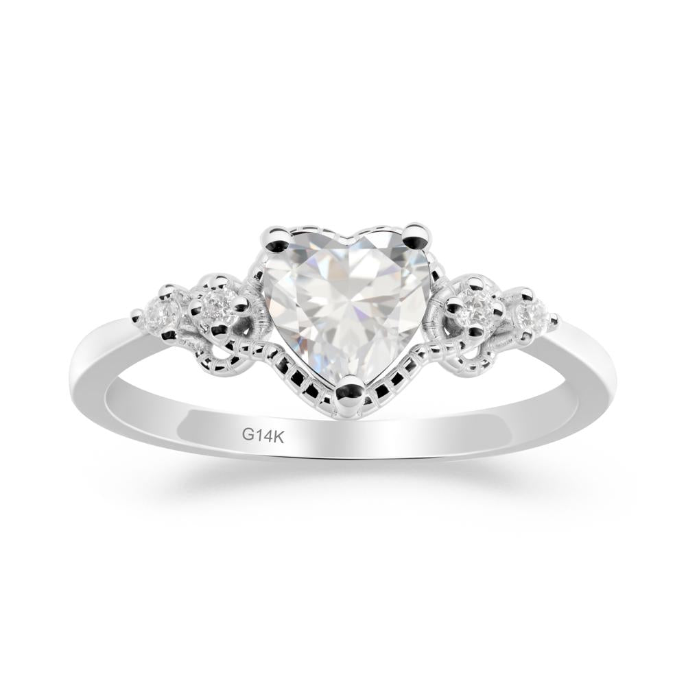 Cubic Zirconia Ring with Milgrain Halo - LUO Jewelry #metal_14k white gold