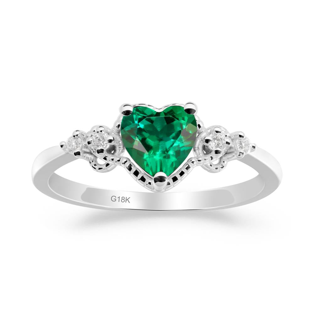 Emerald Ring with Milgrain Halo - LUO Jewelry #metal_18k white gold