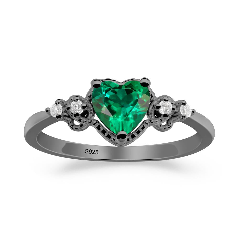Emerald Ring with Milgrain Halo - LUO Jewelry #metal_black finish sterling silver