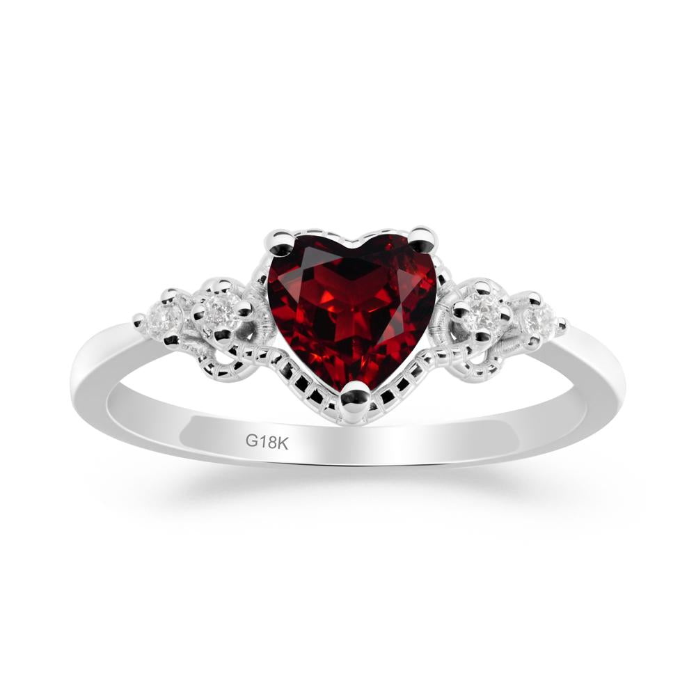 Garnet Ring with Milgrain Halo - LUO Jewelry #metal_18k white gold