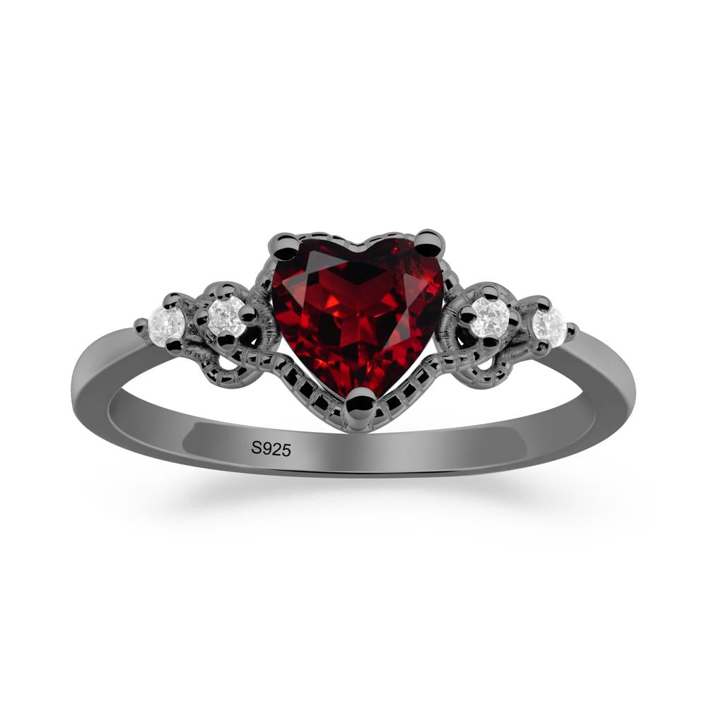 Garnet Ring with Milgrain Halo - LUO Jewelry #metal_black finish sterling silver