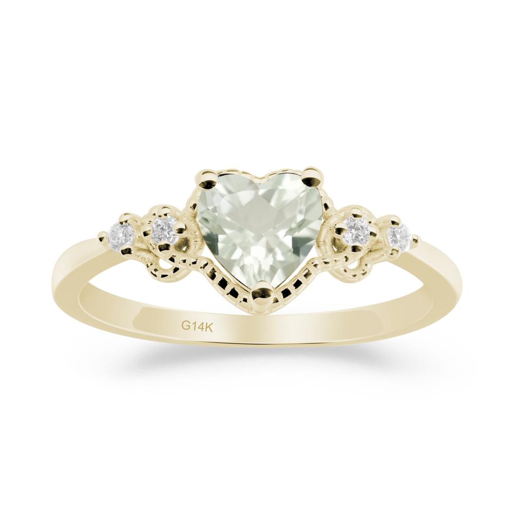 Creative Heart Shaped Green Amethyst Ring - LUO Jewelry #metal_14k yellow gold