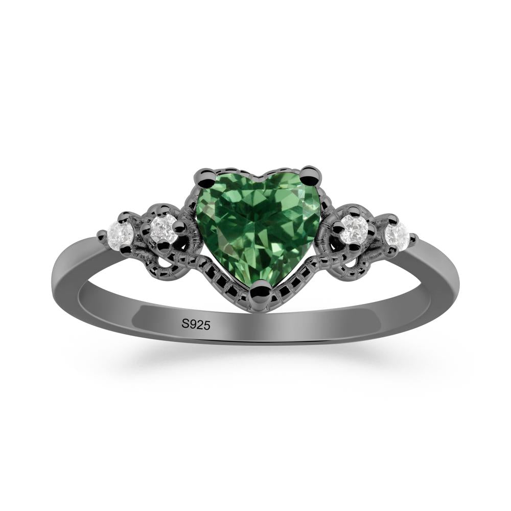 Creative Heart Shaped Green Sapphire Ring - LUO Jewelry #metal_black finish sterling silver