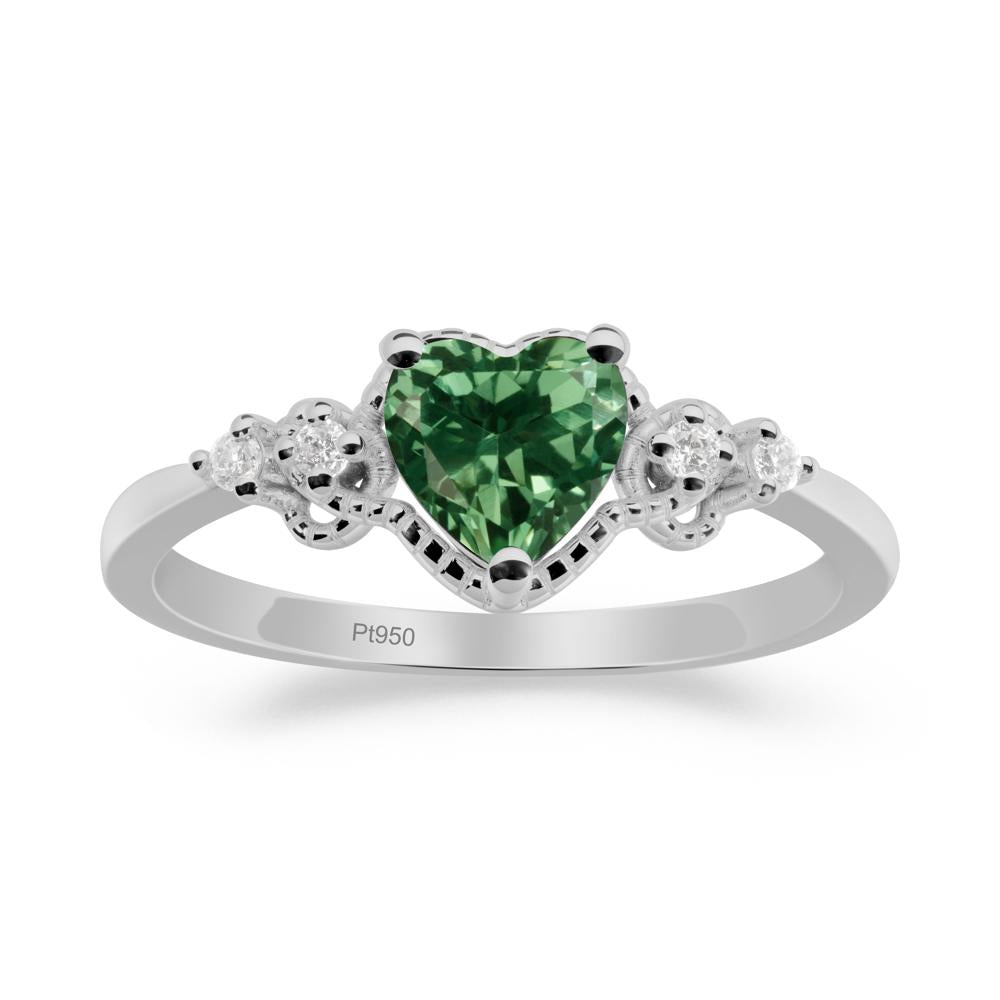 Creative Heart Shaped Green Sapphire Ring - LUO Jewelry #metal_platinum