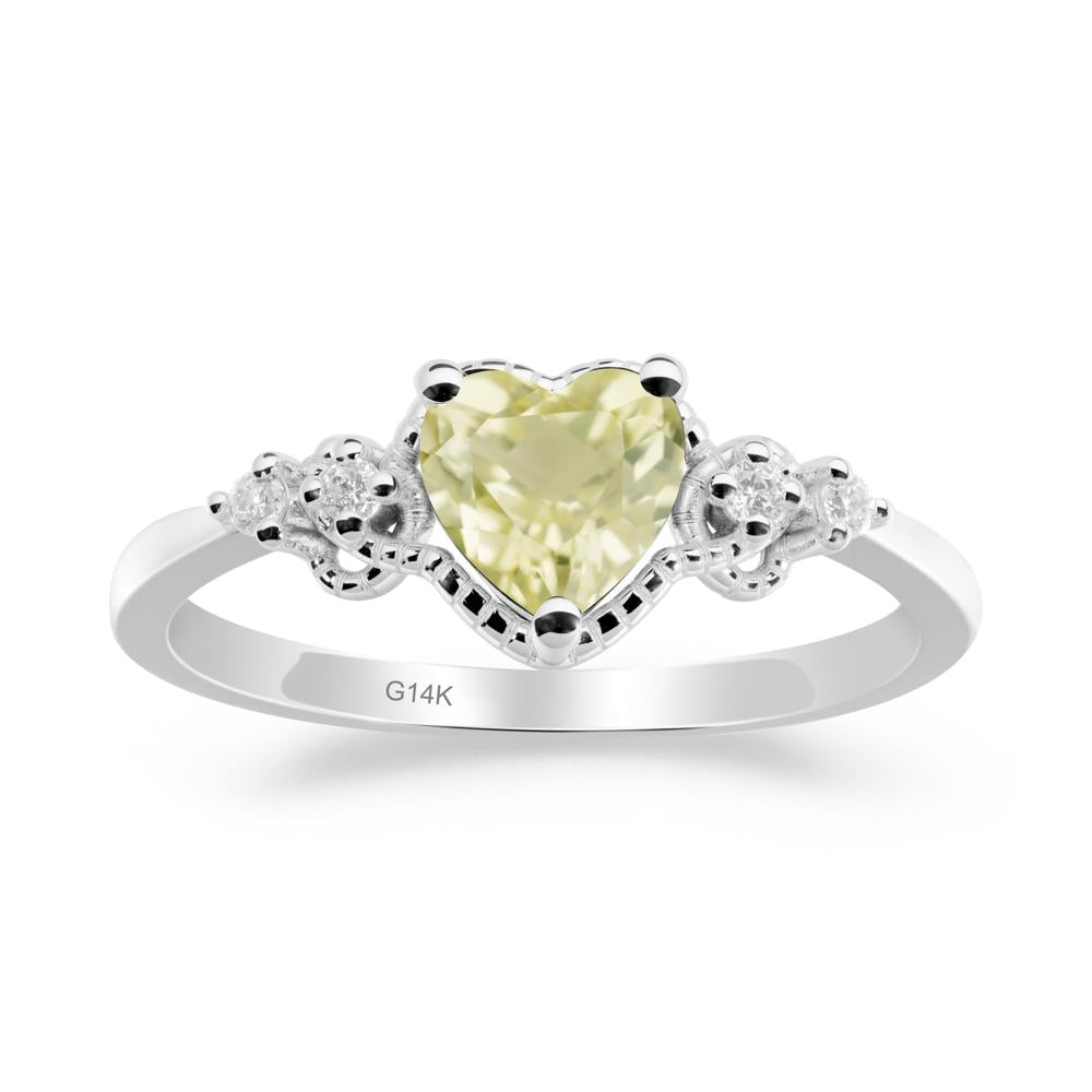 Lemon Quartz Ring with Milgrain Halo - LUO Jewelry #metal_14k white gold